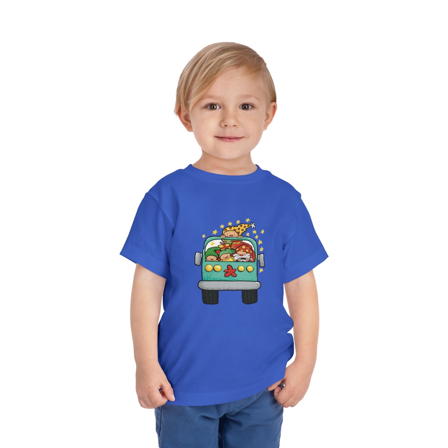 Adventurous Toddler Short Sleeve Tee - Cute Animal Friends in a Bus