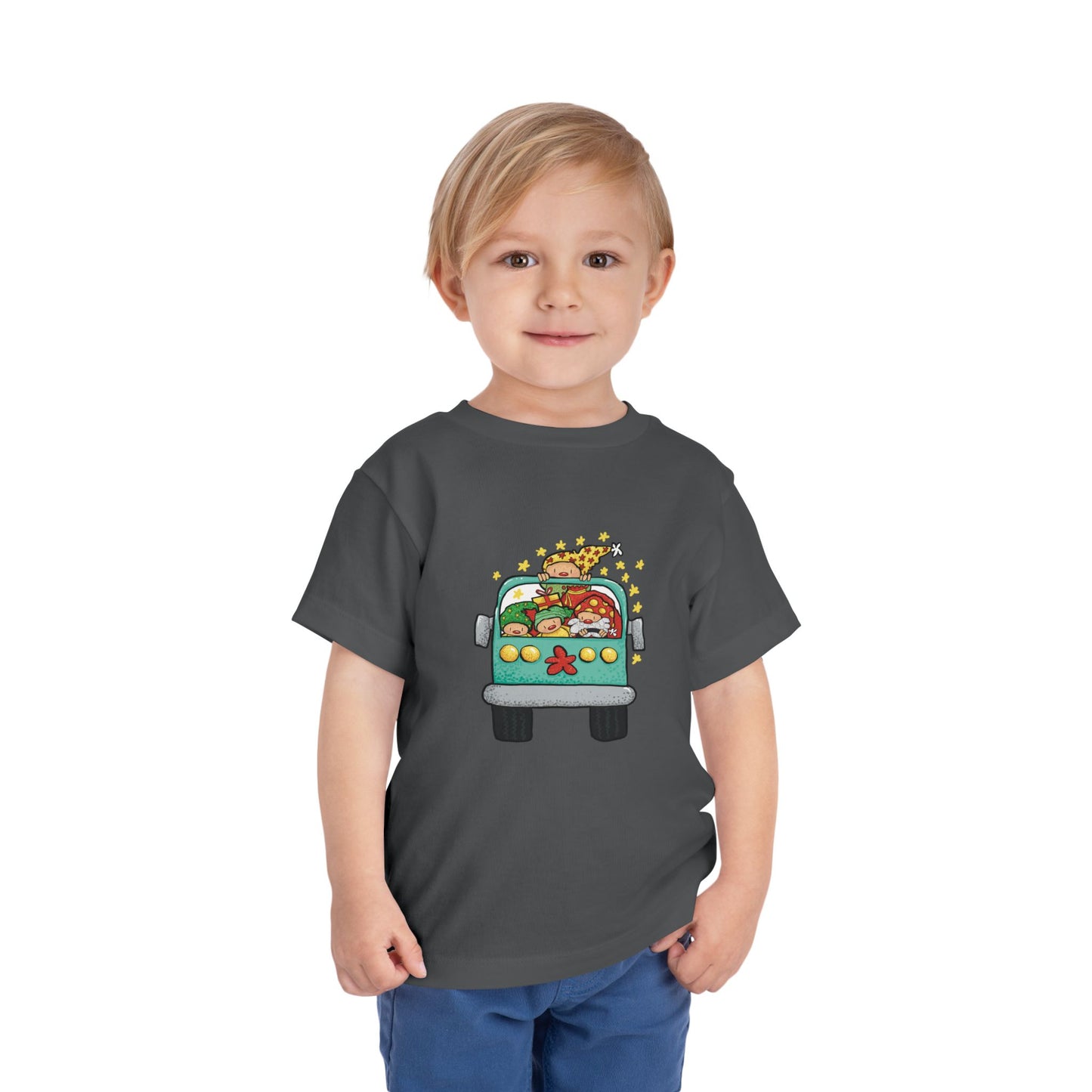 Adventurous Toddler Short Sleeve Tee - Cute Animal Friends in a Bus