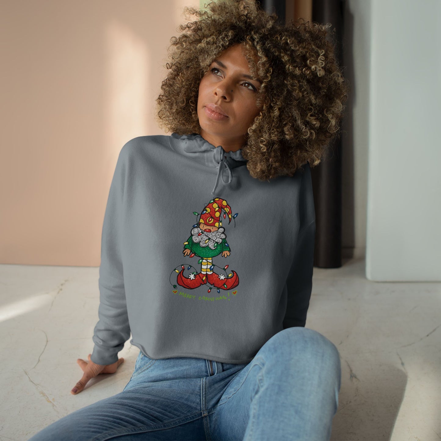 Christmas elf & lights Crop Hoodie