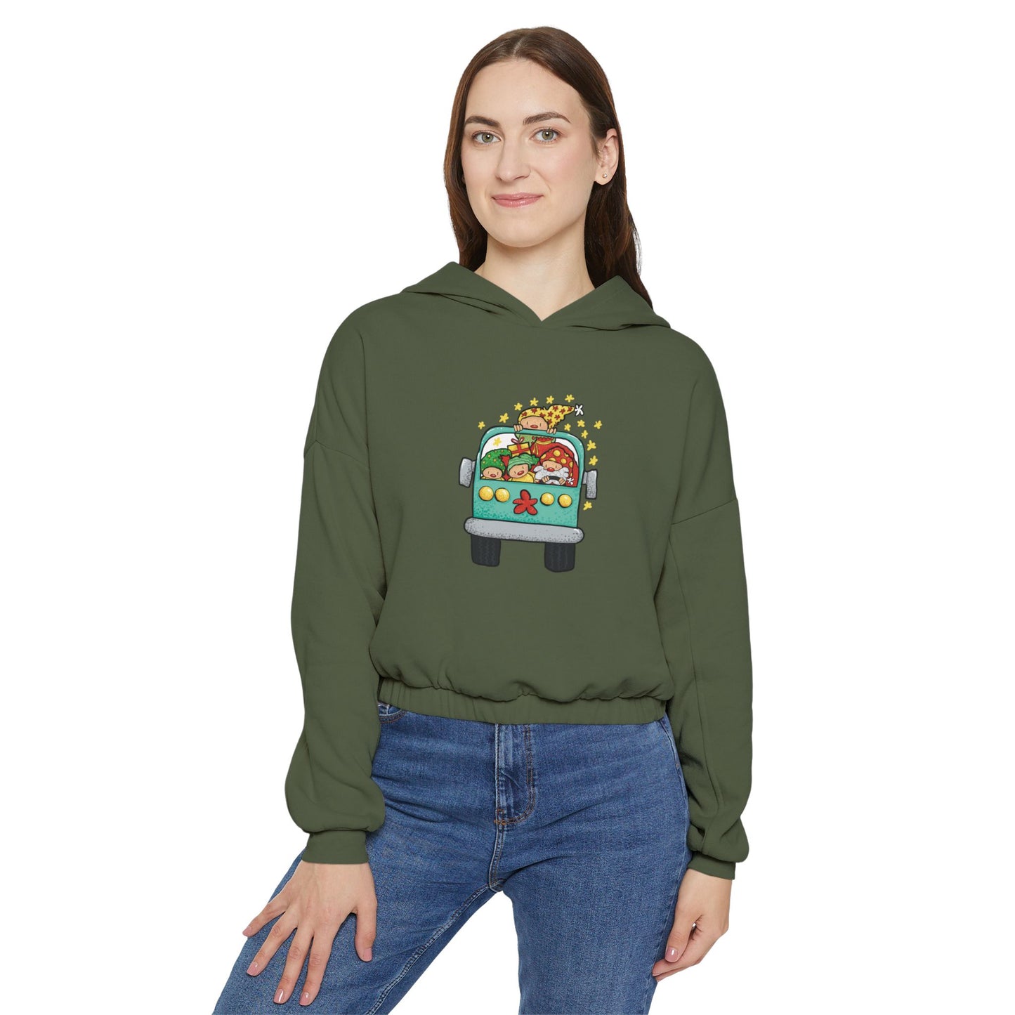 Christmas bus Cinched Bottom Hoodie