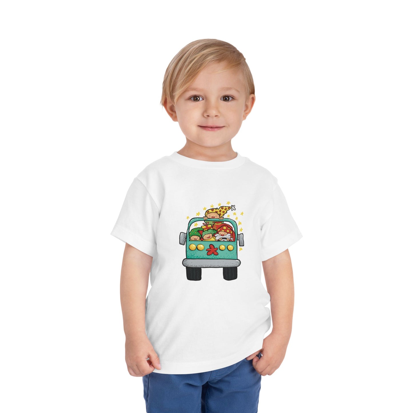 Adventurous Toddler Short Sleeve Tee - Cute Animal Friends in a Bus