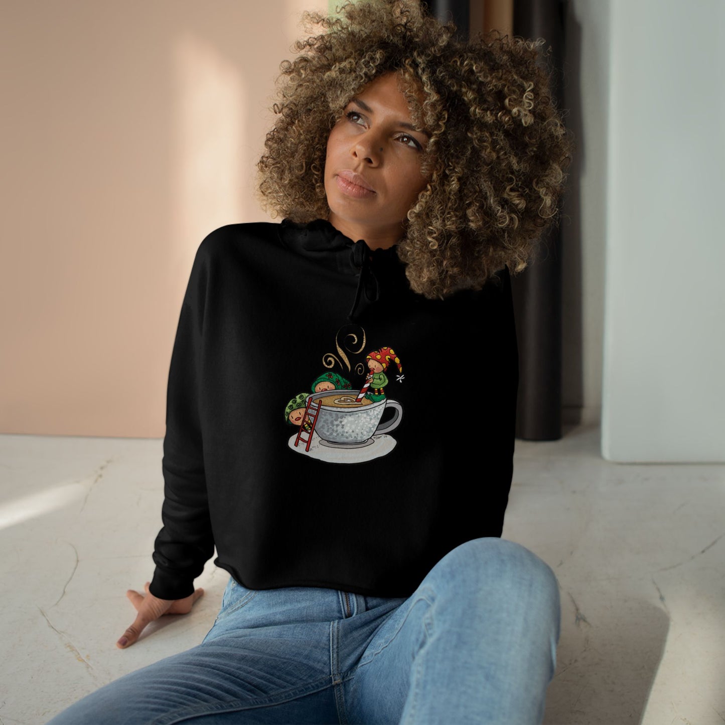 Christmas coffee Crop Hoodie
