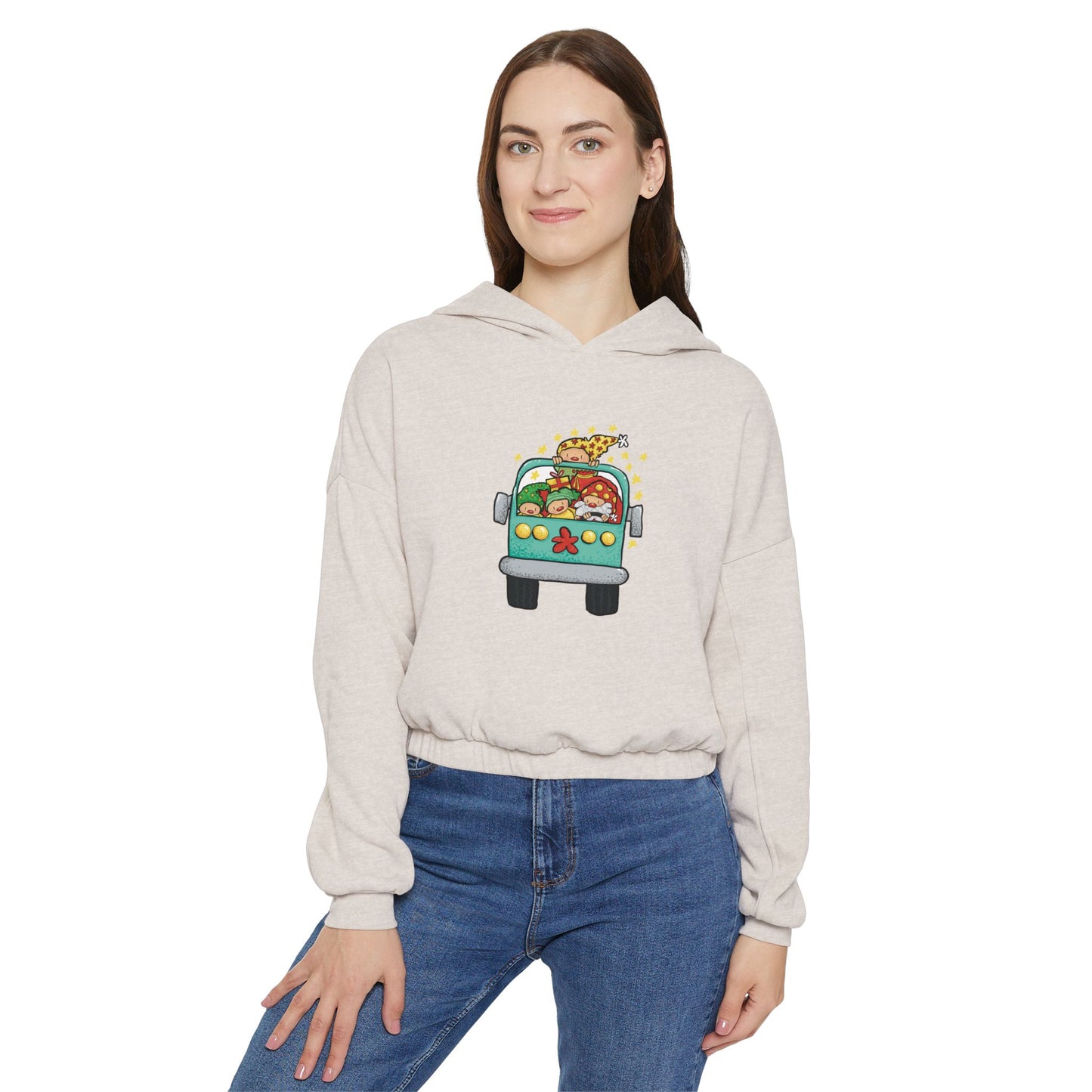 Christmas bus Cinched Bottom Hoodie