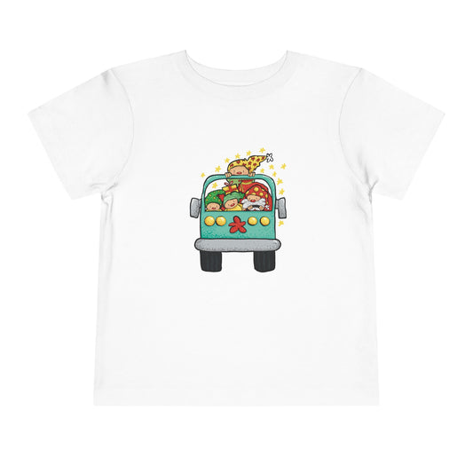 Adventurous Toddler Short Sleeve Tee - Cute Animal Friends in a Bus