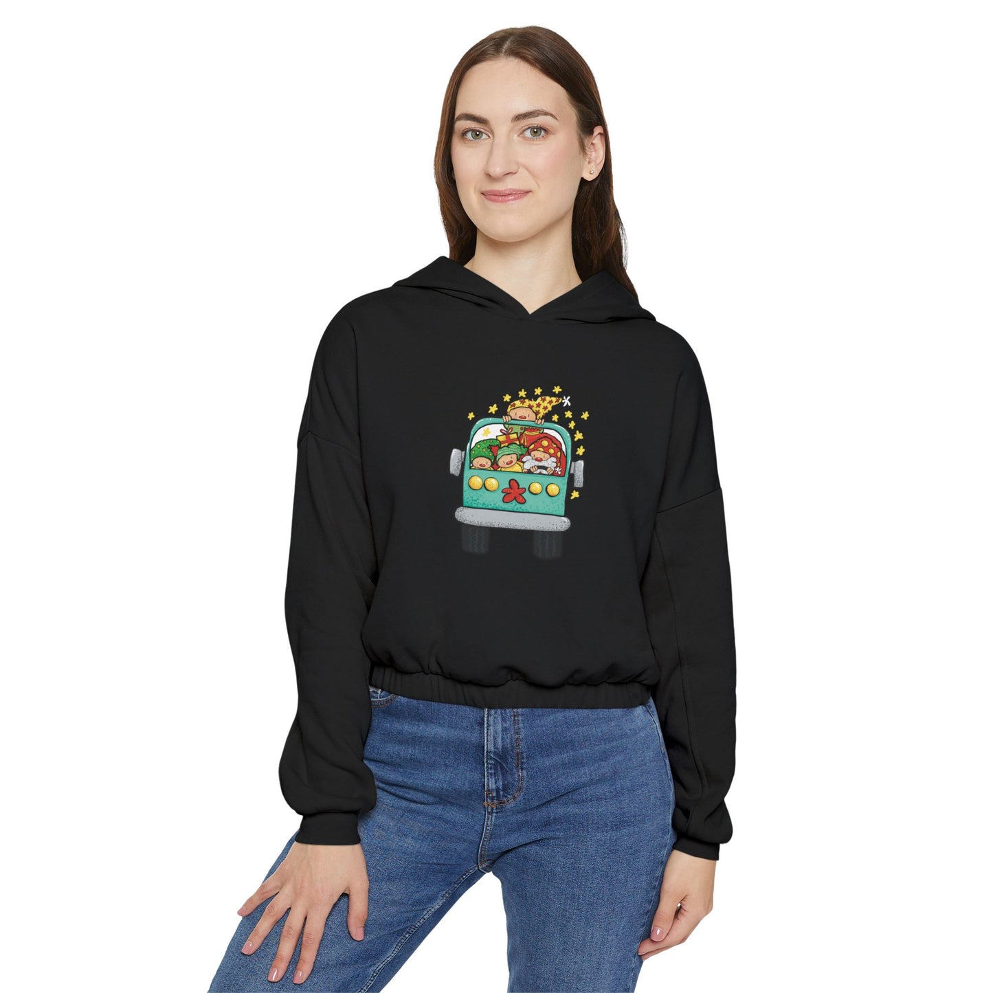 Christmas bus Cinched Bottom Hoodie