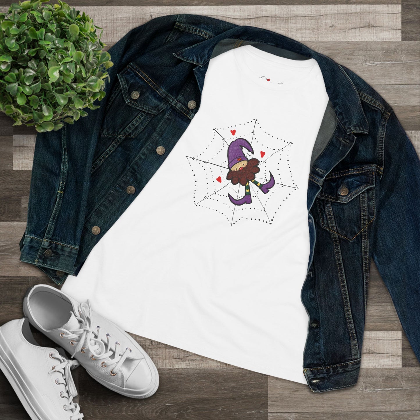 Spider web with Elf  Cotton Tee for Women